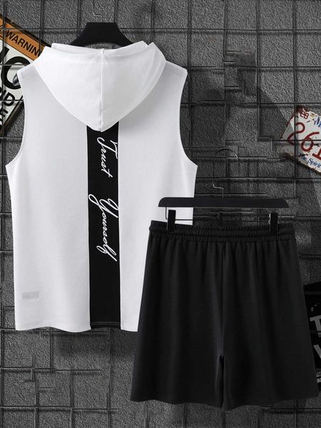 

men's clothing sporsity men plus letter hooded shorts, White;black
