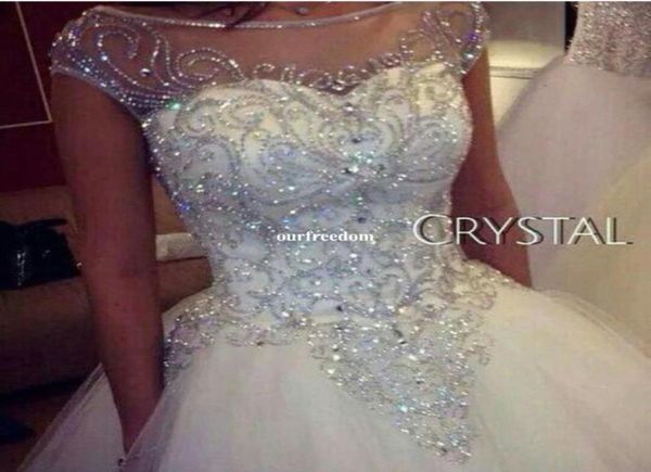 

ball gown wedding dresses new gorgeous dazzling princess bridal real image luxurious tulle handmade rhinestones crystal sheer 596430, White