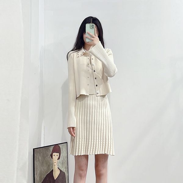 

authentic sandro women's early autumn new off white rib knit cardigan+tank half skirt three piece set, Black;gray