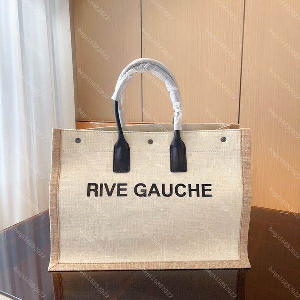 

womens mens rive gauche large beach tote bag luxury designer handle linen canvas shopping clutch handbag classic fashion shoulder travel cro