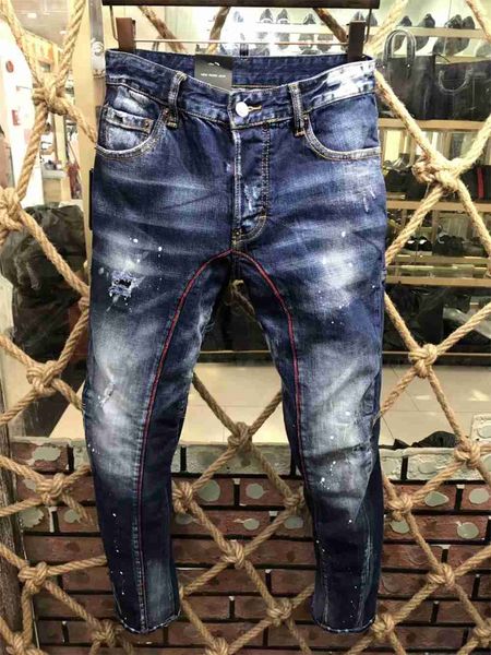 

designer pants d2 jeans dsq 2 size dsquare long 2 embroidery men holes trouser denim italy cool guy 44-54 #a177, Blue