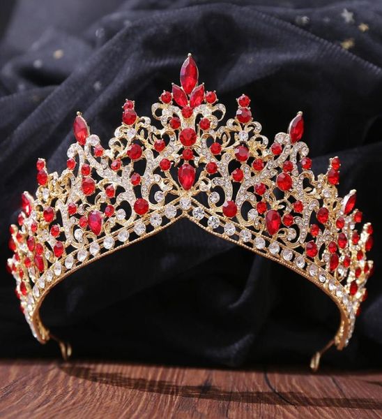 

red crystals headpieces wedding accessories baroque crowns silver beaded bridal tiaras rhinestones head pieces for quinceanera cro9632757