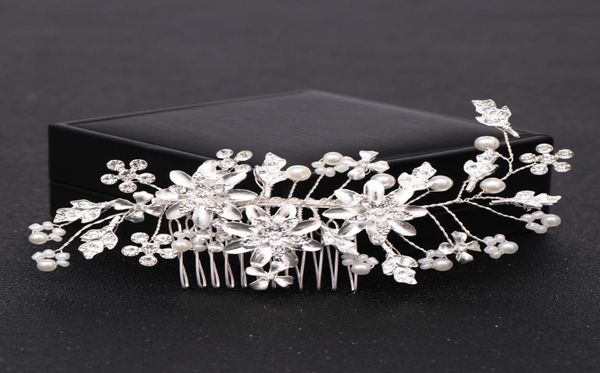

trendy bridal hair combs accessories wedding headpiece silver color pearl crystal women hair combs flower jewelry4074239, Slivery;golden