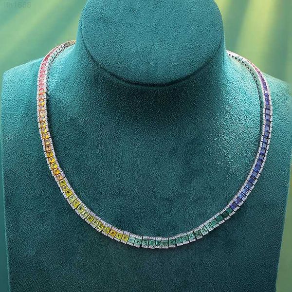 

anster custom dainty s925 sterling silver gradient gemstone rainbow tennis necklace chain