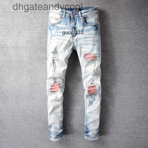 

out amirly denim worn jeans designer pants street man new worn us casual hip and hop high washed splash ink color painting slim fit jeans me, Blue