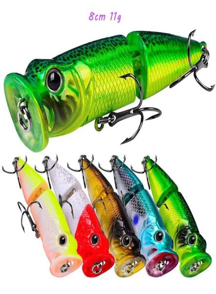 

5 color mixed 8cm 11g multisection popper hard baits lures fishing hooks 6 treble hook pesca tackle accessories b003281f5229206