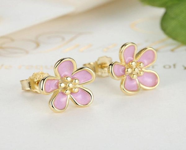 

wholesale-pink sakura ring luxury designer jewelry for with original box plated 18k gold ladies earrings holiday gift4140511, Golden;silver