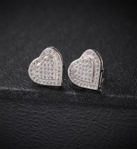 

double layer love heart drop earrings stud 1 pair casual 925 silver iced out diamond micro pave cubic zircon earring men women gif2516764, Golden;silver