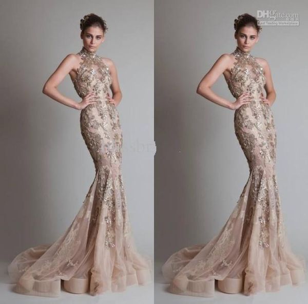 

high neck and luxurious silver appliques see through organza button back mermaid trumpet elie saab evening formal prom dresse7592333, Black