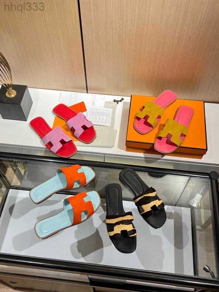 

2023 women oasis slippers orans sandals h calfskin insole rubber sole indoor casual sandal summer designer luxury fashion ladies beach flat, Black;grey