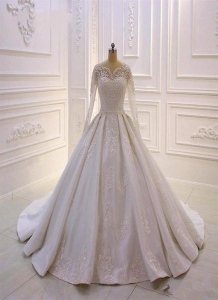 

vintage long sleeves ball gown wedding dresses with lace appliques saudi arabic dubai garden wedding dress vestido de novia3575558, White