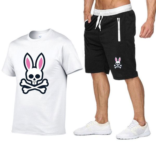 

men's tracksuits summer outdoor sports jogging shortsleeved suit ghost rabbit print cotton tshirt shorts casual comfortable women', Gray