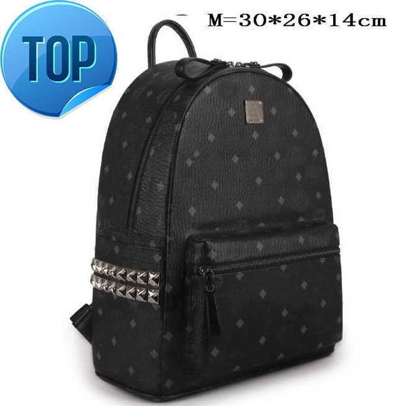 

leather handbags men women school backpack famous rivet printing backpacks designer lady bags boy and girl back pack8