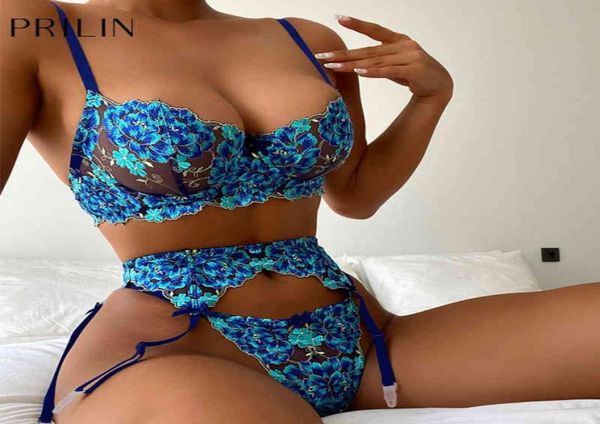 

women embroidery garter lingerie set lace bow adjustable straps push up bras temptation erotic underwear blue5976136, Red;black