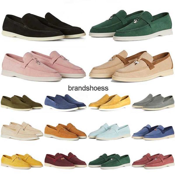 

2023 loro piana women men designer casual shoes summer charms walk suede moccasins sneakers leather loafers pink loropiana womens outdoor sp, Black
