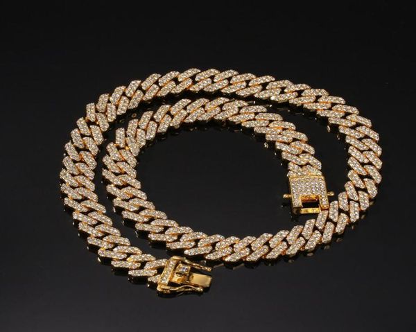 

hip hop bling fashion chains diy jewelry mens 12mm golden silver miami cuban link chain necklaces diamond iced out chain necklaces6905998