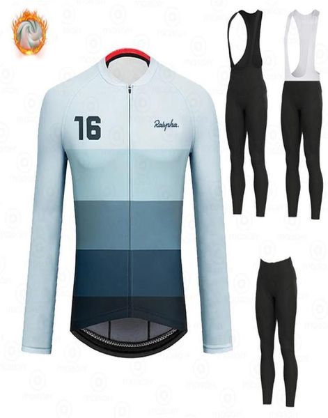 

racing sets 2022 winter bicycle clothes men thermal fleece cycling jersey set raphaful mtb uniform ropa ciclismo bike clothing kit6575872, Black;blue
