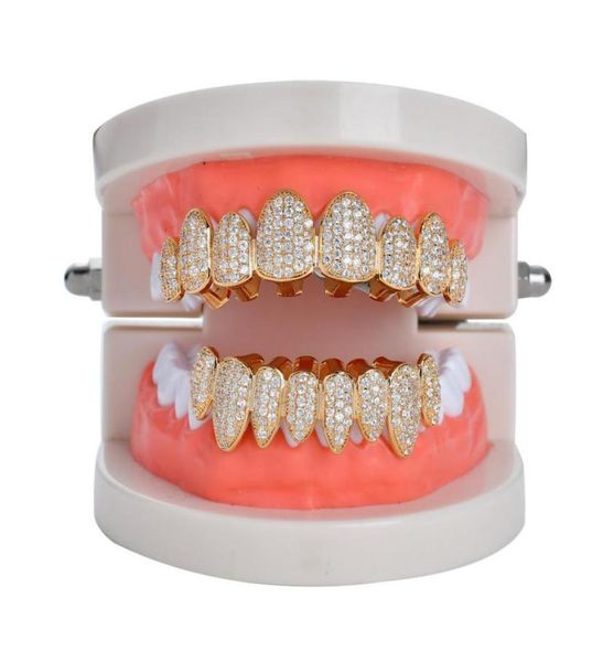 

new hip hop teeth tooth grillz copper zircon crystal teeth grillz dental grills halloween jewelry gift whole for rap rapper me7683740, Black