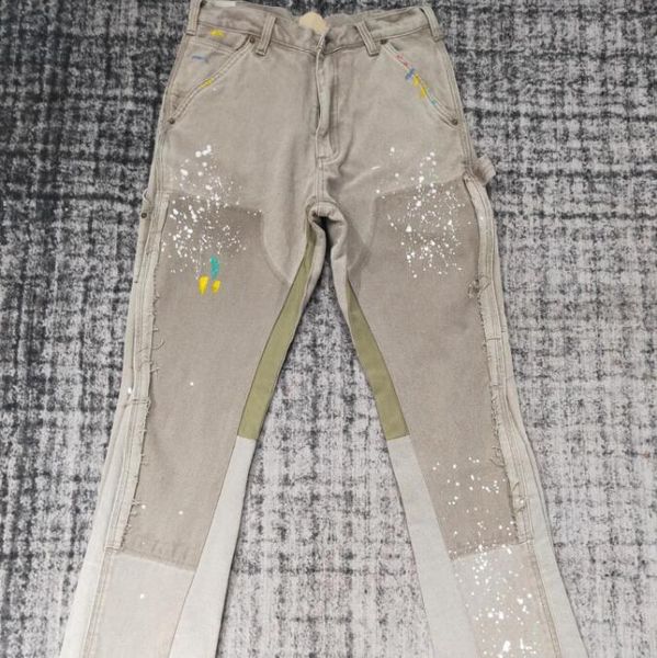 

jeans patchwork high street pants flared pants men pants, Black;brown