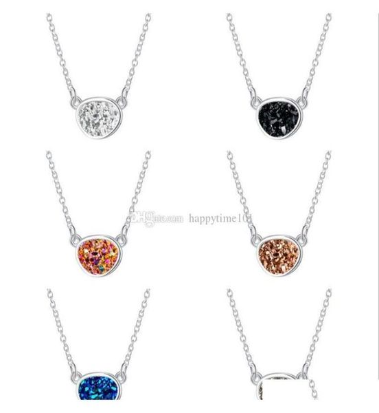 

fashion irregular circle oval druzy drusy necklace silver plated faux crystal resin stone women jewelry accessories fel6v3386048