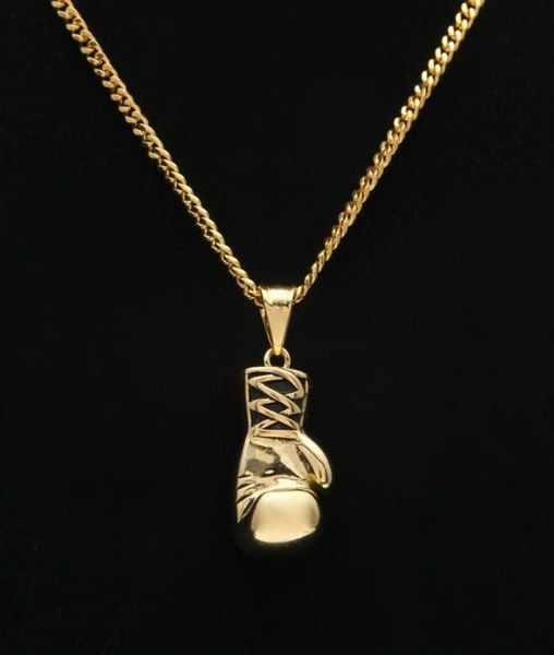 

mens hip hop necklace jewelry stainless steel boxing gloves pendant necklace with 60cm gold cuban chain2973735, Silver