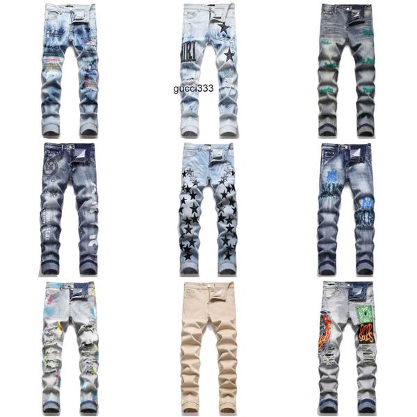 

womens street for amirly jeans high s purple jeans mens mens embroidery pants designer oversize ripped men's patch hole denim straight, Blue
