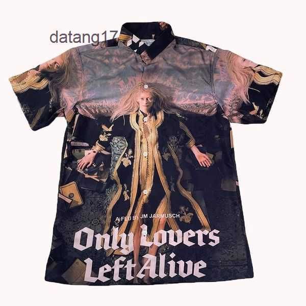 

2023 men's graffiti oversized casual short sleeve movie collection spotted pattern wacko maria hawaiian women silk shirt beach tees clo, White;black