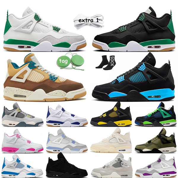 

2023 jumpman 4 basketball shoes frozen moments medium olive pine green black cat 4s cacao wow bred thunder infrared fire red womens mens spo