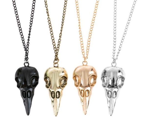 

vintage stereo crow head skull pendant necklaces hip hop skeleton metal necklace for women men jewelry9710963, Silver