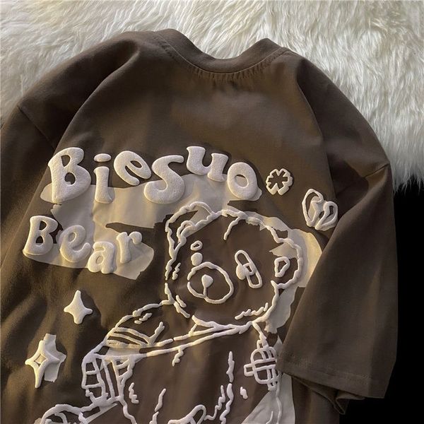 

women's tshirt american retro design bear short sleeved tshirt female 2023 sweet and cool couple harajuku y2k oversized t shirt 230721, White