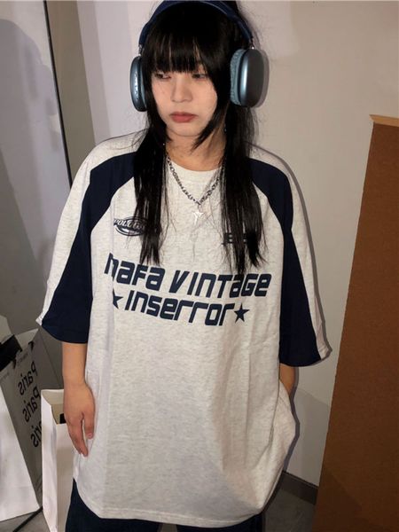 

women's tshirt american retro y2k korean fashion harajuku letter print t shirt ladies summer casual loose short sleeve oversize tees 23, White