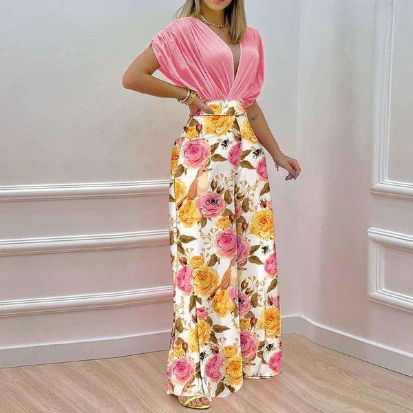 

women s summer floral street pant plus size fashion casual set, White