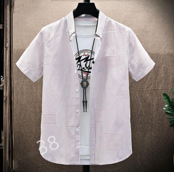 

2021 fashion ironing business short sleeve shirt men039s lazy style casual stripe checked size m3xl098519961, White;black