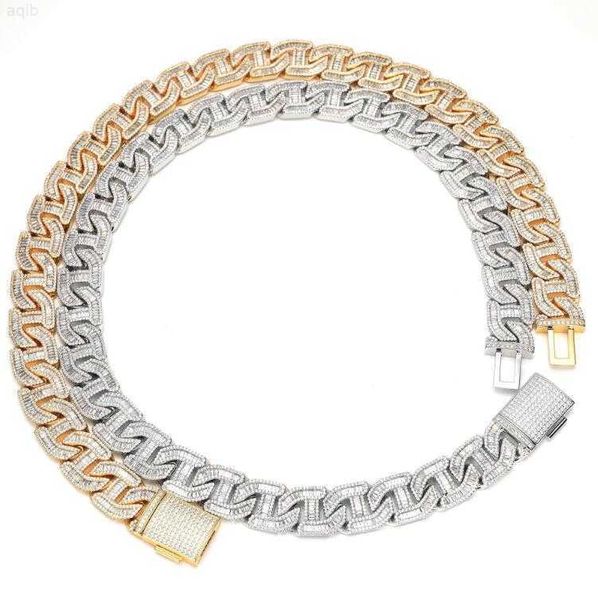 

hiphop men cubic zirconia gold plated 925 sterling silver iced out moissanite vvs diamond tennis necklace cuban link chain