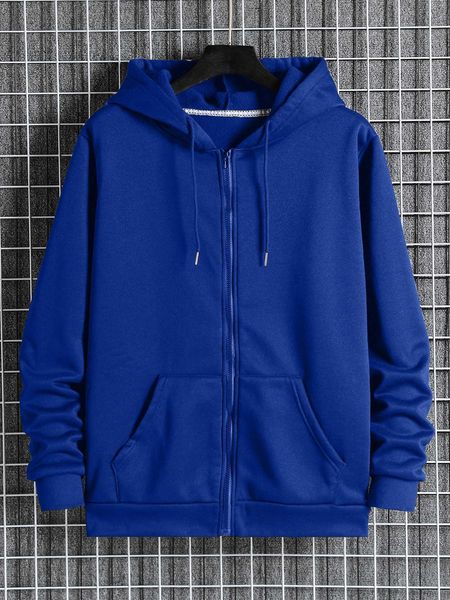 

men 's fashion men slant pockets zip up drawstring hoodie, White;black