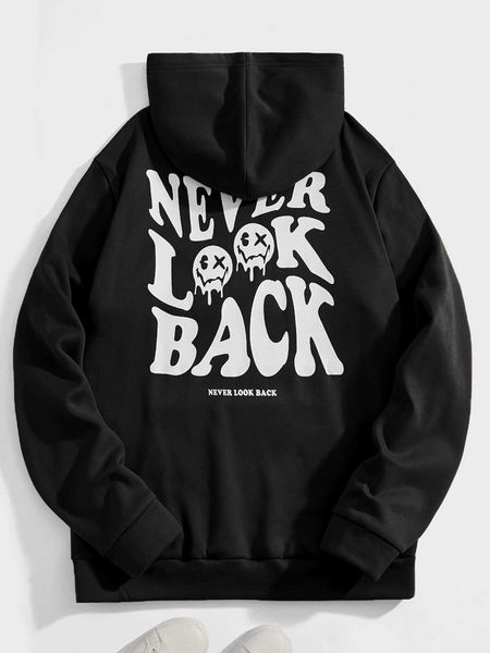 

men 's fashion hypemode men slogan graphic drawstring hoodie, White;black