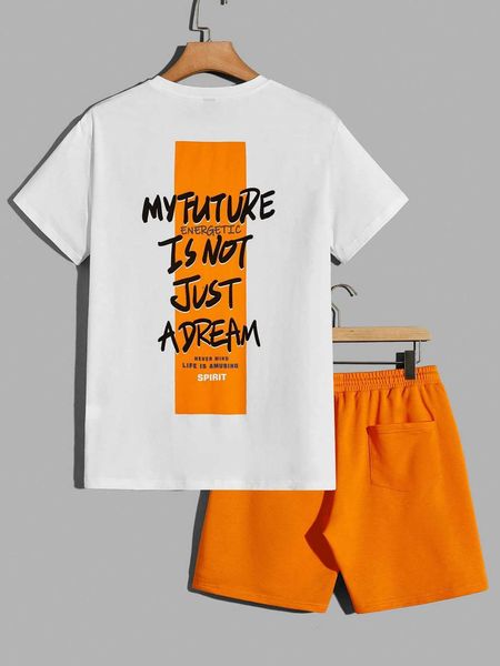 

men's clothing emrg men cotton slogan drawstring waist shorts, White;black