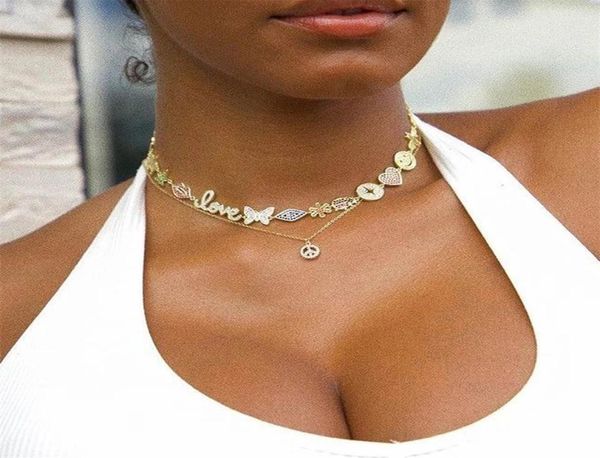 

fashion rainbow cz paved multi charm necklace for women lady wedding short choker heart smile eye kiss pendant jewelry gift 2205071711029, Silver
