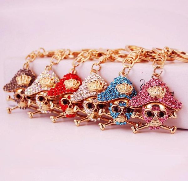 

3pcs skull head shape metal pendant keychain gold plated crystal rhinestone paved alloy fashion car key chain holder clasps1410559, Slivery;golden