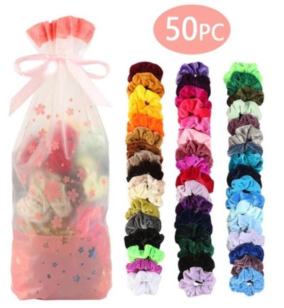 

50 colors vintage hair scrunchies stretchy velvet scrunchie pack women elastic hair bands girl headwear plain rubber ties2968612