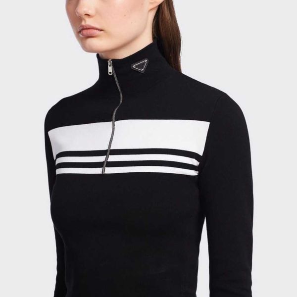 

spring and autumn women's striped high-neck stand collar cardigan knitted coat, soft fabric does not shrink, high-waist slim-fit versio, Black;brown