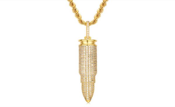 

mens cool hip hop necklace gold silver colors cz bullet pendant necklace with 24inch rope chain nice gift6032793