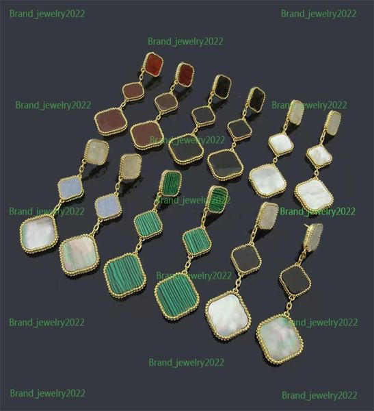 

2022 new fashion brand dangle earrings natural mother oyster turquoise three flower four leaf clover earring classic luxury design9078667, Silver