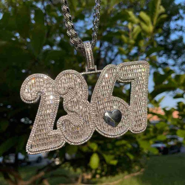 

hip hop bling jewelry buss down fully round and baguette 925 silver moissanite diamond custom name letter pendant chain necklace