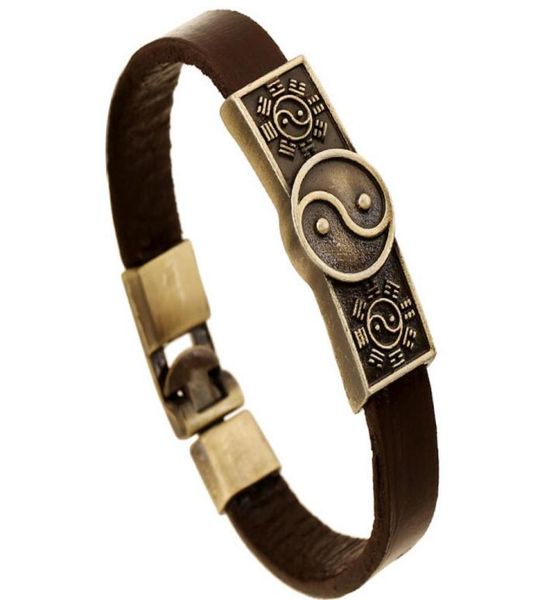 

fashion national wind 100 cowhide bracelet boyman retro alloy tai chi ba yin yin and yang leather bracelet 12pcslot drop shipp8682672, White