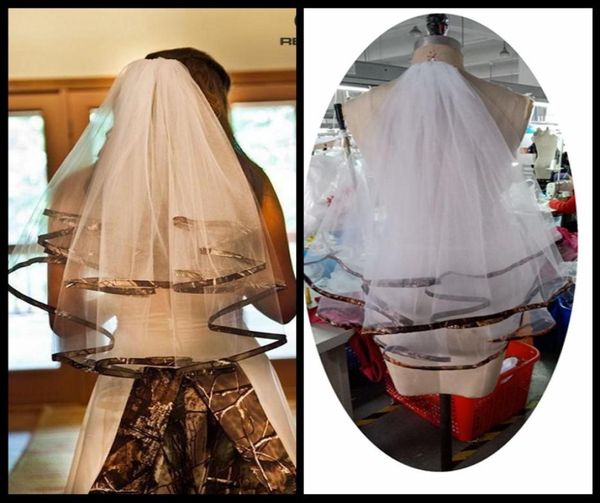 

2020 real pos new fashion camo wedding veil elbow length custom made tulle appliqued two layers bridal veil3216586, Black