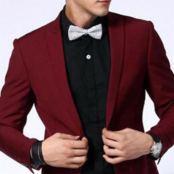 

two piece burgandy evening party mens suits 2019 peaked lapel blazer trim fit custom made wedding groom tuxedos jacket pants295v, Black;gray