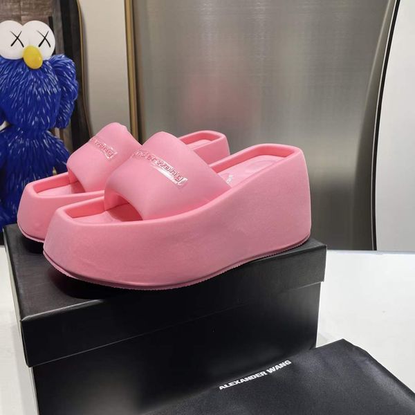 

fashion women slippers sandals gianvito rossi family wedges pumps italy original rubber leather platform slids designer summer casual sandal, Black