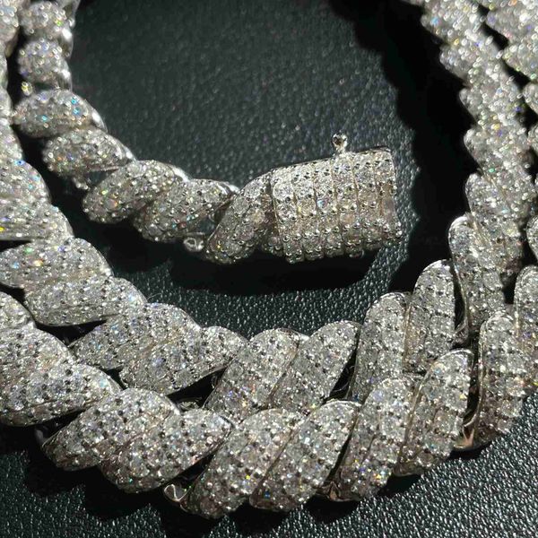

vvs d white moissanite diamond cuban link twisted chain necklace hip hop sterling silver 925 cuban link jewelry