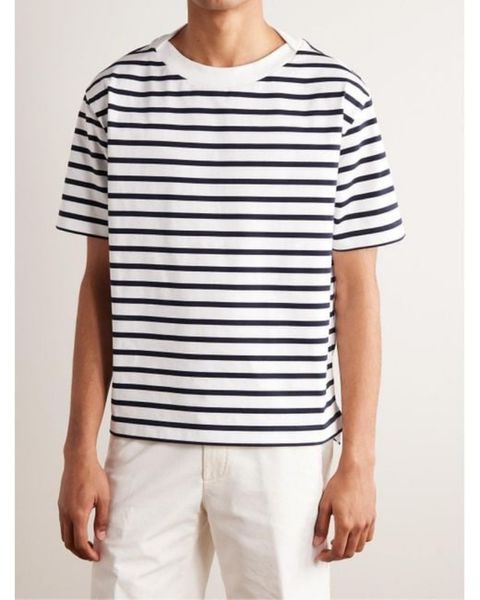 

Men T Shirt Loro Piano Men' Blue Striped Cotton-jersey T-shirt Short Sleeves Tops Summer Tshirts Designer Piana, White